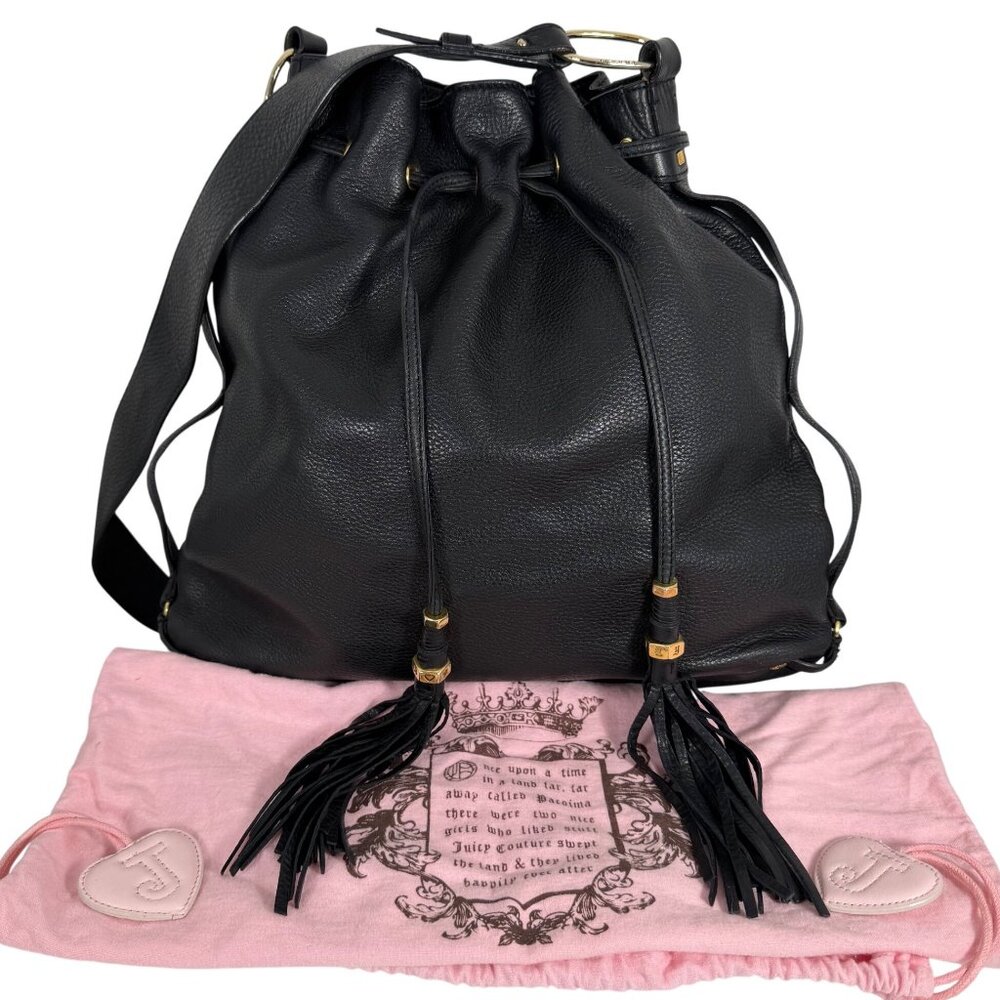 VTG JUICY COUTURE Leather Drawstring Gold Stud Shoulder Bag + Dust Bag Love P&G